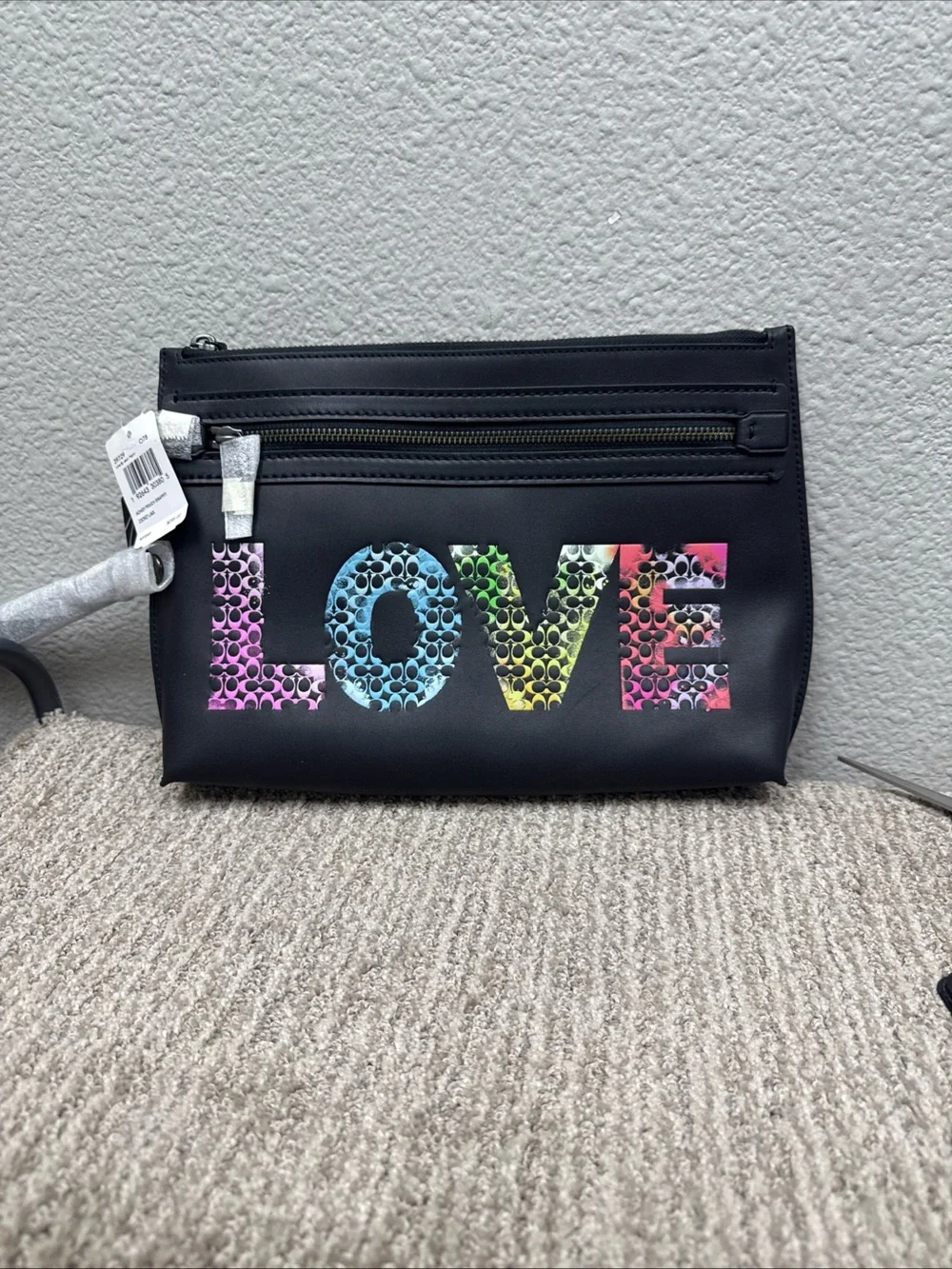 Coach Black Wristlet Pouch with Multicolor LOVE Print